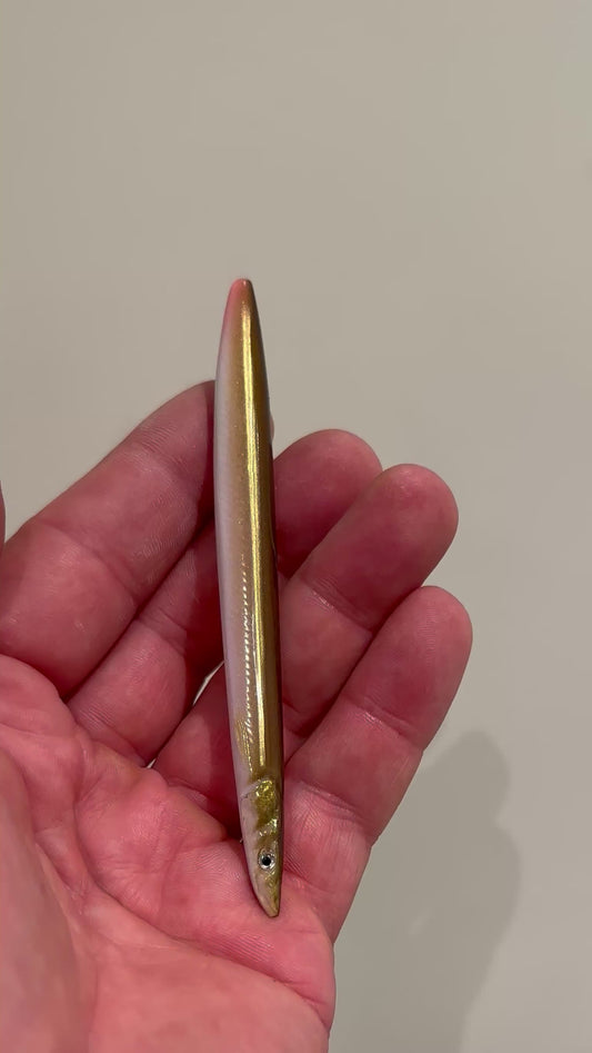 Handmade Sandeel 18.5 gram Olive green/dark back/golden stripe