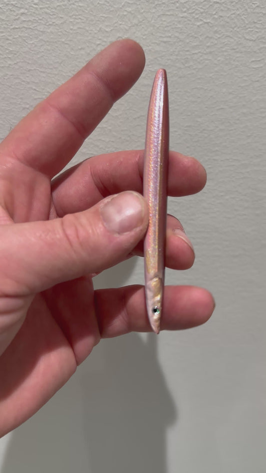 Handmade Sandeel 13.5 gram Holographic pearl/fluro/red/orange Golden stripe