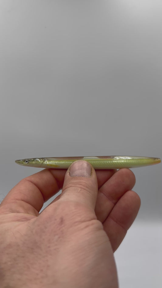 Handmade Sandeel 18.5 gram pearl/green/fluro White/yellow stripe